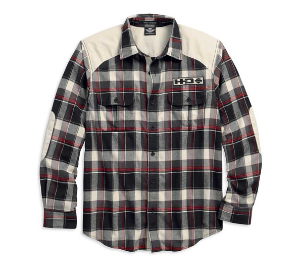 Harley-Davidson Men's Elbow Patch Plaid Flannel Long Sleeve Shirt, 96474-18VM - Wisconsin Harley-Davidson