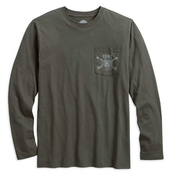 Harley-Davidson Mens HDMC Arrow Slim Fit Long Sleeve Tee Shirt, Olive 96442-18VM - Wisconsin Harley-Davidson