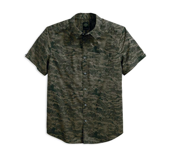 Harley-Davidson Men's Printed Camo Slim Fit Short Sleeve Button Shirt 96455-18VM - Wisconsin Harley-Davidson