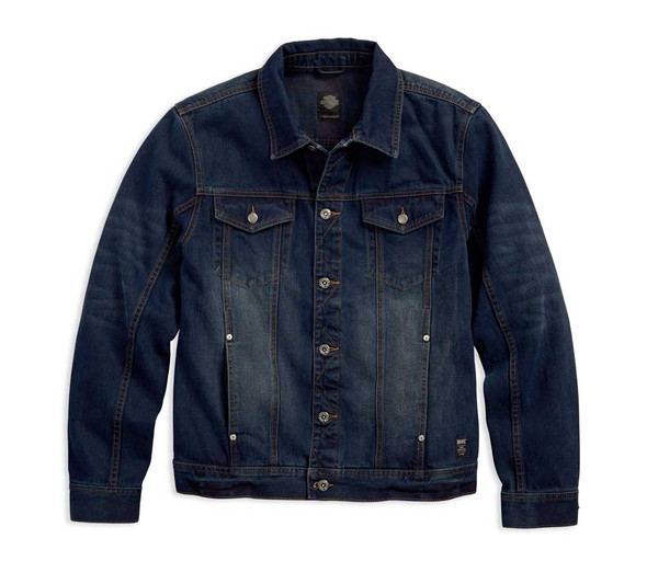 Harley-Davidson Men's Brushed Denim Trucker Jacket, Slim Fit, Blue 97445-18VM - Wisconsin Harley-Davidson