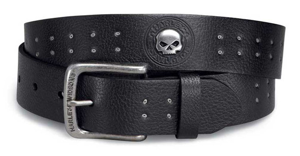 Harley-Davidson Men's Willie G Skull Genuine Leather Belt, Black 97786-18VM - Wisconsin Harley-Davidson