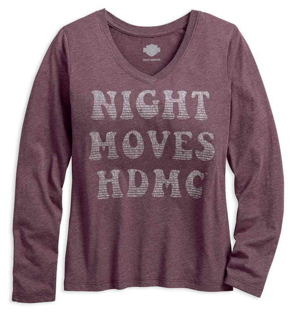Harley-Davidson Women's Night Moves V-Neck Long Sleeve Tee, Purple 96050-18VW - Wisconsin Harley-Davidson