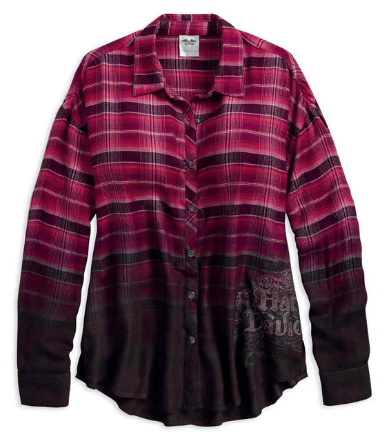 Harley-Davidson Women's Ombre Plaid Dye Long Sleeve Tunic Shirt 96048-18VW - Wisconsin Harley-Davidson