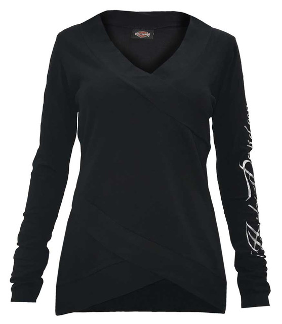 Harley-Davidson Women's Swift Wings Long Sleeve Cross Body Stretch Shirt, Black - Wisconsin Harley-Davidson
