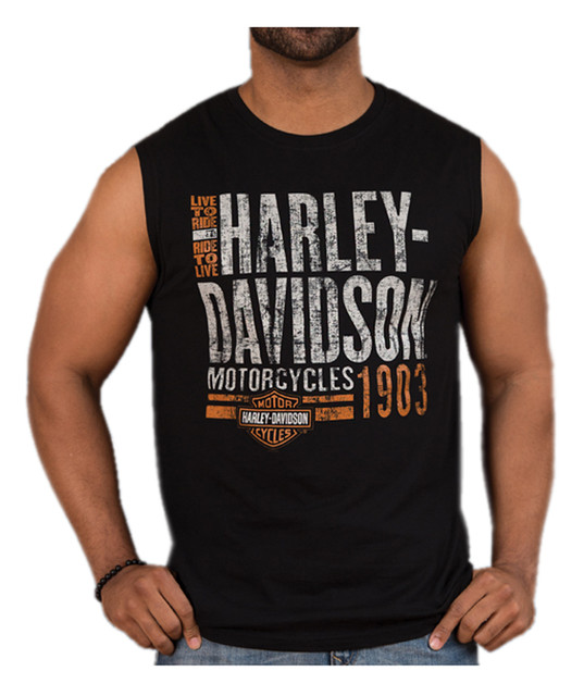 Harley-Davidson Men's Distressed Old Garage Sleeveless Muscle Tee, Black - Wisconsin Harley-Davidson