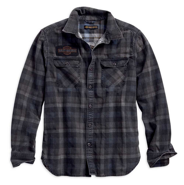 Harley-Davidson Men's Tinted Printed Plaid Slim Fit Long Sleeve Shirt 96262-18VM - Wisconsin Harley-Davidson