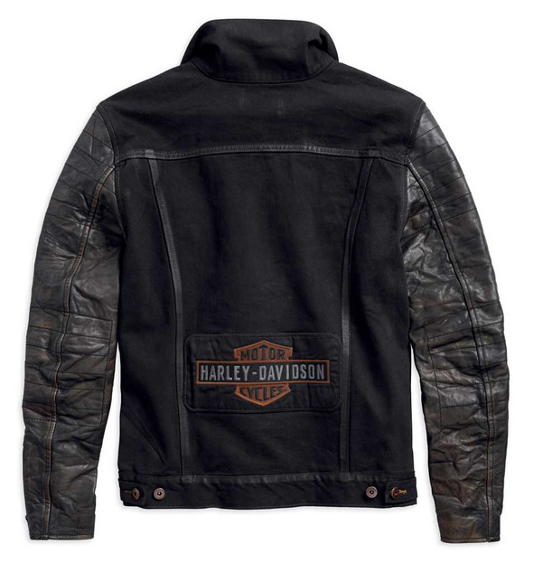 Harley-Davidson® Men's Leather Sleeve Denim Slim Fit Jacket