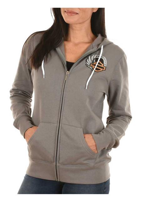 Harley-Davidson Women's 115th Anniversary Practical Wing Full-Zip Hoodie, Gray - Wisconsin Harley-Davidson