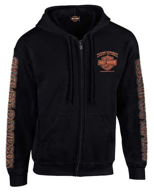 Harley-Davidson Men's Eagle Piston Long Sleeve Full-Zip Hoodie, Black 30299950 - Wisconsin Harley-Davidson