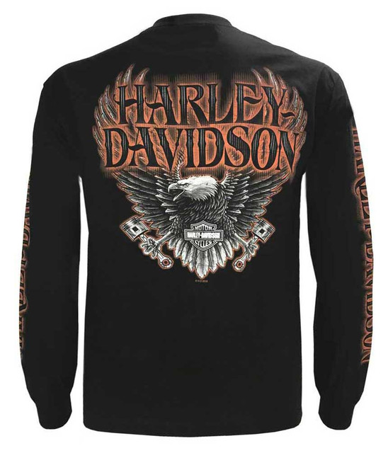 Harley-Davidson® Men's Eagle Piston Long Sleeve Crew Shirt, Black