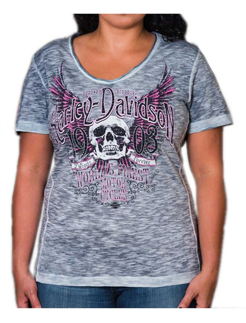 Harley-Davidson Women's Trance Premium Embellished Scoop Neck Tee, Navy - Wisconsin Harley-Davidson