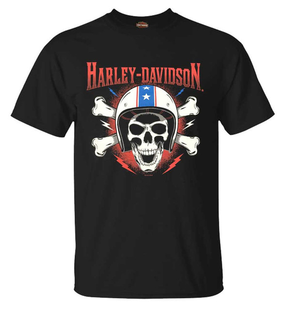 Harley-Davidson Men's RWB Helmet Skull Short Sleeve Crew Neck T-Shirt, Black - Wisconsin Harley-Davidson