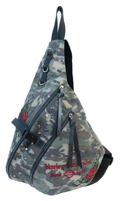 Harley-Davidson Women's Rose Embroidery Camo Print Sling Backpack WC6117S-CAMO - Wisconsin Harley-Davidson