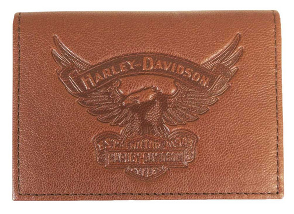 Harley-Davidson Men's Eagle Embossed Leather Guesseted Card Case EE9089L-SCOTCH - Wisconsin Harley-Davidson