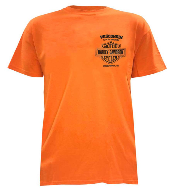 Harley-Davidson Men's Certified Winged B&S Short Sleeve T-Shirt - Orange - Wisconsin Harley-Davidson
