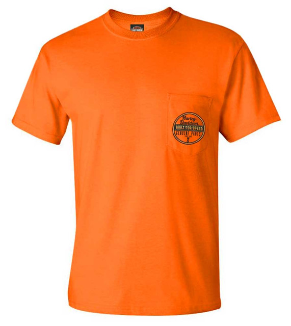Harley-Davidson Men's Genuine Speed Chest Pocket Short Sleeve Tee, Safety Orange - Wisconsin Harley-Davidson