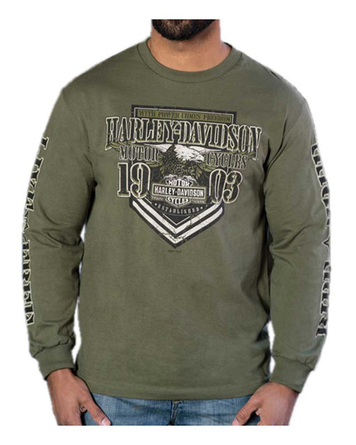 Harley-Davidson Men's Ranger Crew-Neck Long Sleeve Shirt - Military Green - Wisconsin Harley-Davidson