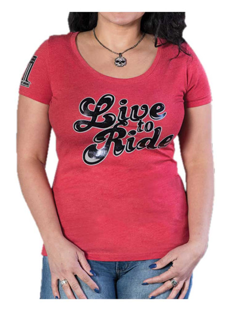 Harley-Davidson Women's Moxie 'Live To Ride' Short Sleeve Scoop Neck Tee - Red - Wisconsin Harley-Davidson
