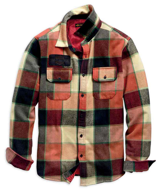 Harley-Davidson Men's Logo Lined Slim Fit Plaid Shirt Jacket - Red 99259-19VM - Wisconsin Harley-Davidson