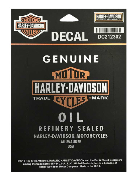 Harley-Davidson Genuine Oil Matte Black Decal, SM Size, 3.5 x 4.125 in. DC212302 - Wisconsin Harley-Davidson
