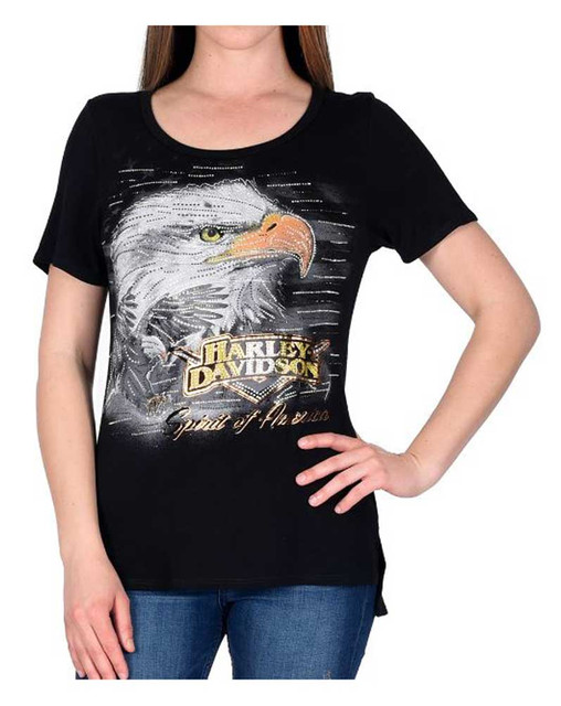 Harley-Davidson Women's Where Eagles Dare Embellished Scoop Neck Tee, Black - Wisconsin Harley-Davidson