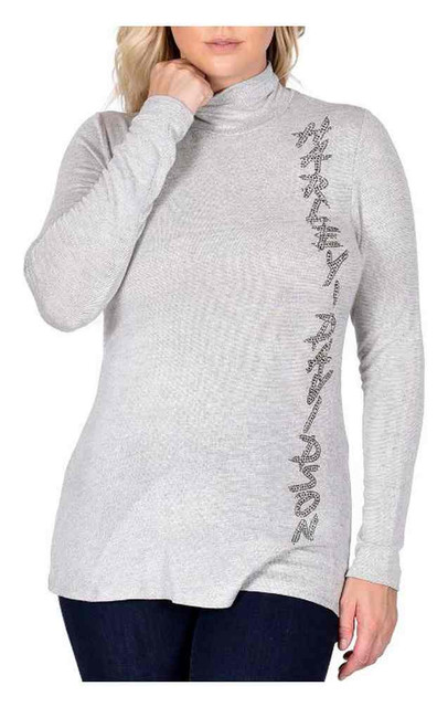 Harley-Davidson Women's Guardian Embellished Long Sleeve Mock Neck Top, Gray - Wisconsin Harley-Davidson