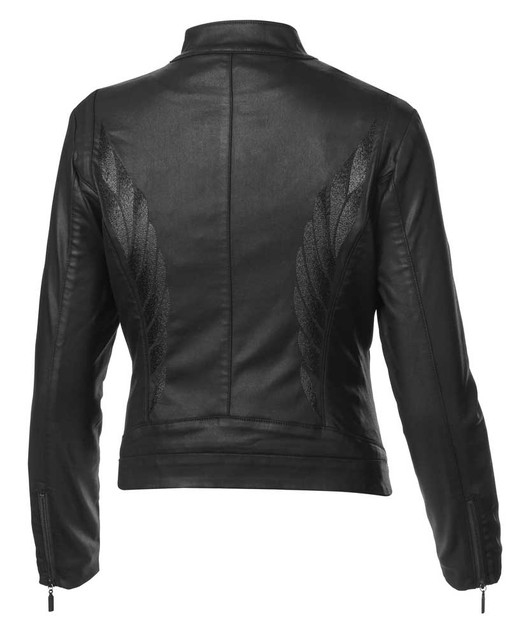 Harley-Davidson ブラックレザーライダースジャケット Harley-Davidson® Women's Winged Back Coated Synthetic Jacket