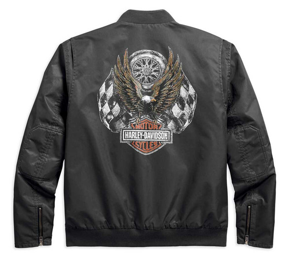 Harley-Davidson® Men's Checkered Flag Eagle Bomber Jacket, Gray