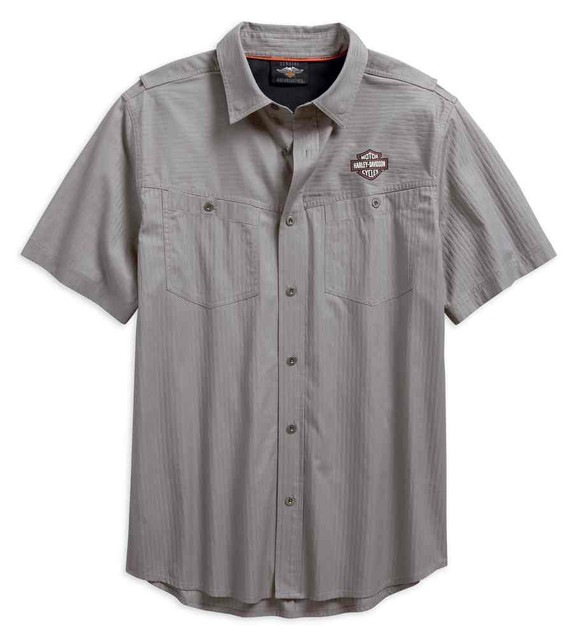 Harley-Davidson Men's Performance Vented Textured Woven Shirt, Gray 96547-19VM - Wisconsin Harley-Davidson