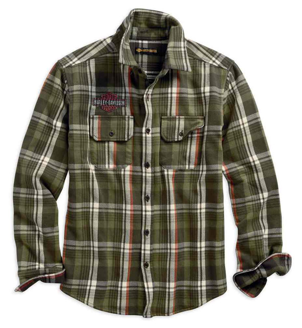 Harley-Davidson® Men's Logo Flannel Plaid Slim Fit Shirt, Green 96513 ...