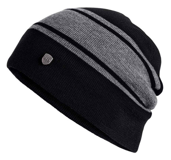Harley-Davidson Men's Wool Blend Slouch Knit Beanie Hat, Black 97832-19VM - Wisconsin Harley-Davidson