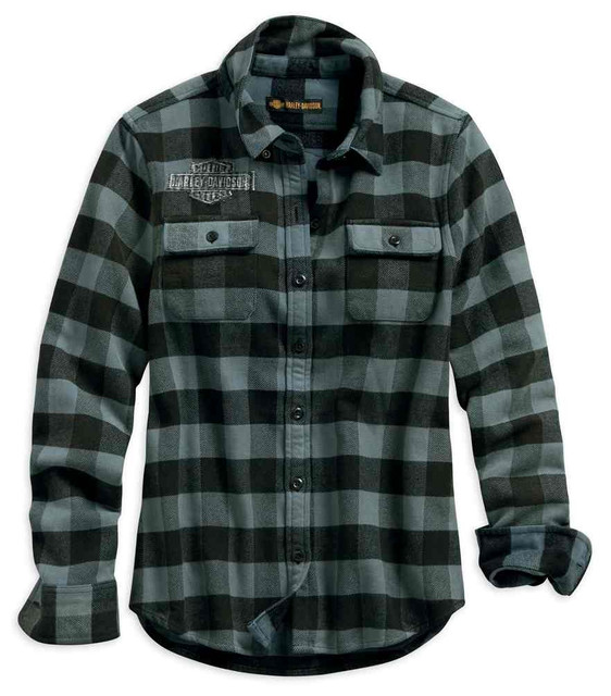Harley-Davidson Women's Winged Logo Patch Plaid Long Sleeve Shirt 96361-19VW - Wisconsin Harley-Davidson