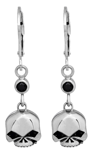 Harley-Davidson Women's Black Bling Willie G Skull Drop Earrings HDE0372 - Wisconsin Harley-Davidson