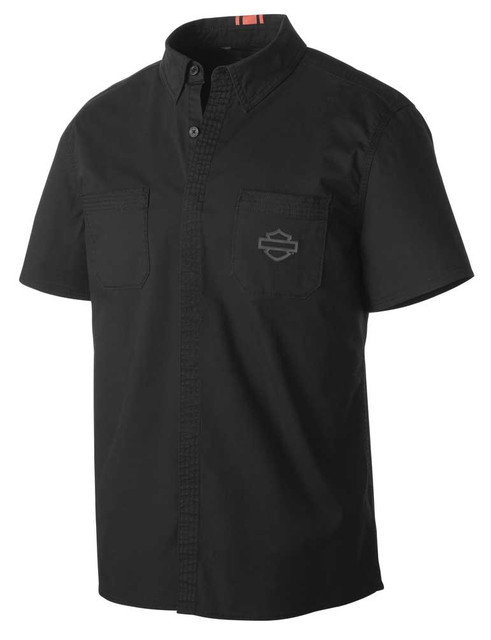 Harley-Davidson Men's Stretch Poplin Slim Fit Woven Shirt, Black 99151-19VM - Wisconsin Harley-Davidson
