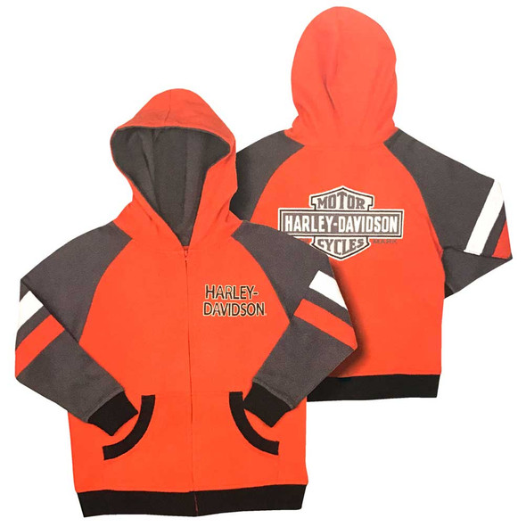 Harley-Davidson Little Boys' Colorblocked B&S Zipper Hoodie, Orange 6581703 - Wisconsin Harley-Davidson