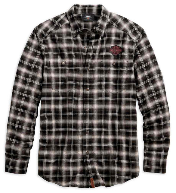 Harley-Davidson Men's Herringbone Button-Down Plaid Long Sleeve Shirt 96584-19VM - Wisconsin Harley-Davidson