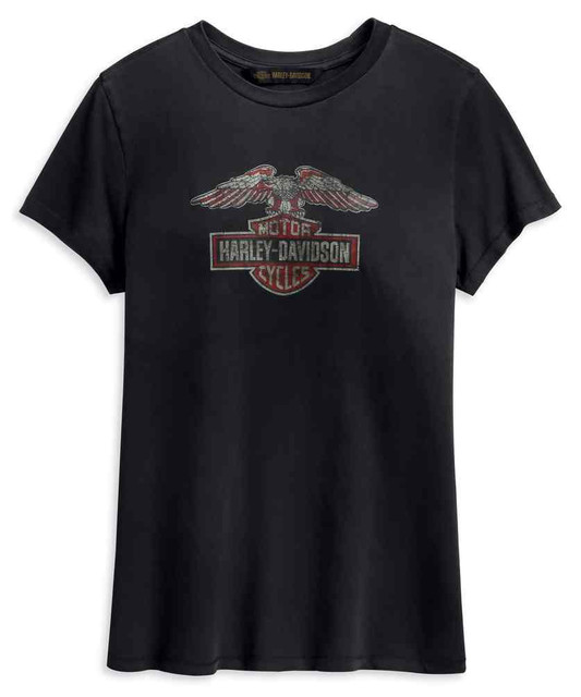 Harley-Davidson Women's Distressed Eagle Short Sleeve Tee, Black 99231-19VW - Wisconsin Harley-Davidson