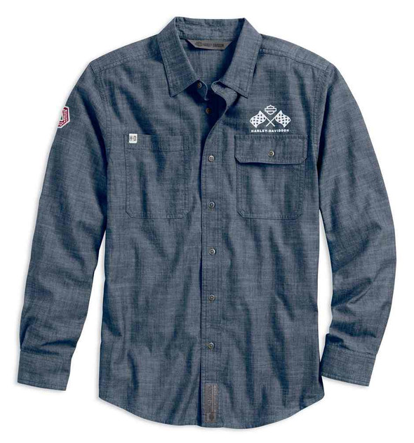Harley-Davidson Men's Retro Race Flag Slim Fit Long Sleeve Shirt 99195-19VM - Wisconsin Harley-Davidson