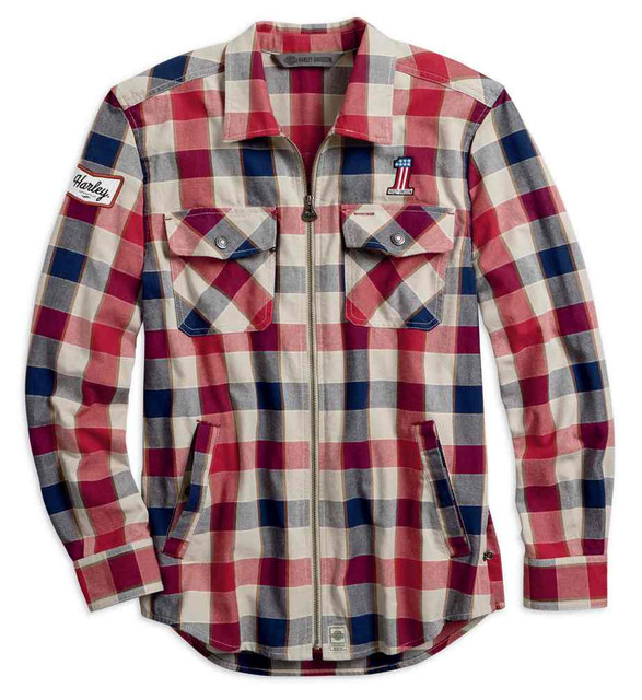 Harley-Davidson Men's #1 Plaid Zippered Slim Fit Long Sleeve Shirt 99194-19VM - Wisconsin Harley-Davidson