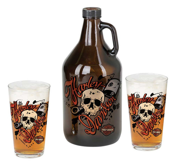 Harley-Davidson Piston Skull Growler Set w/ Two 16 oz. Pint Glasses HDL-18792 - Wisconsin Harley-Davidson