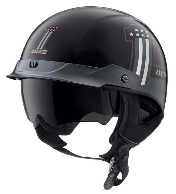 Harley-Davidson® Men's #1 Sun Shield J03 Half Helmet, Black/Steel