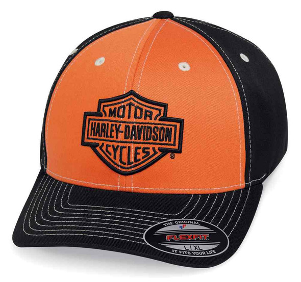 Harley-Davidson Men's Colorblock Stretch Baseball Cap, Orange & Black 99469-19VM - Wisconsin Harley-Davidson