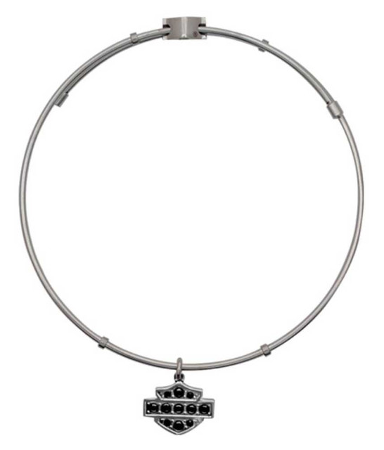 Harley-Davidson Women's Black Bling B&S Bangle Bracelet, Stainless Steel HSB0079 - Wisconsin Harley-Davidson