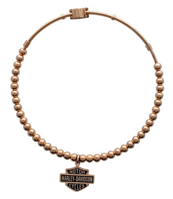 Harley-Davidson Women's Gold Tone B&S Beaded Bangle Bracelet, 7.5 in HSB0087-7.5 - Wisconsin Harley-Davidson