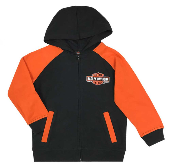 Harley-Davidson Little Boys' B&S Knit Zippered Hoodie, Black & Orange 6580925 - Wisconsin Harley-Davidson