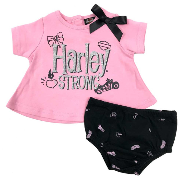 Harley-Davidson Baby Girls' Knit Tunic & Diaper Cover Newborn Set, Pink 2001921 - Wisconsin Harley-Davidson
