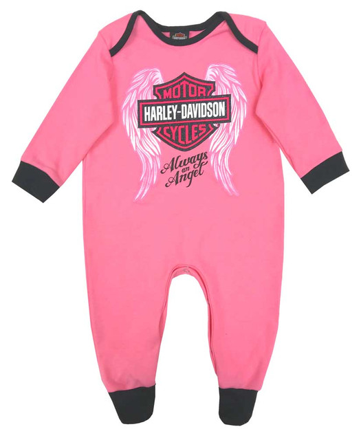 Harley-Davidson Baby Girls' Glittery Interlock Footed Coveralls, Pink 3000913 - Wisconsin Harley-Davidson
