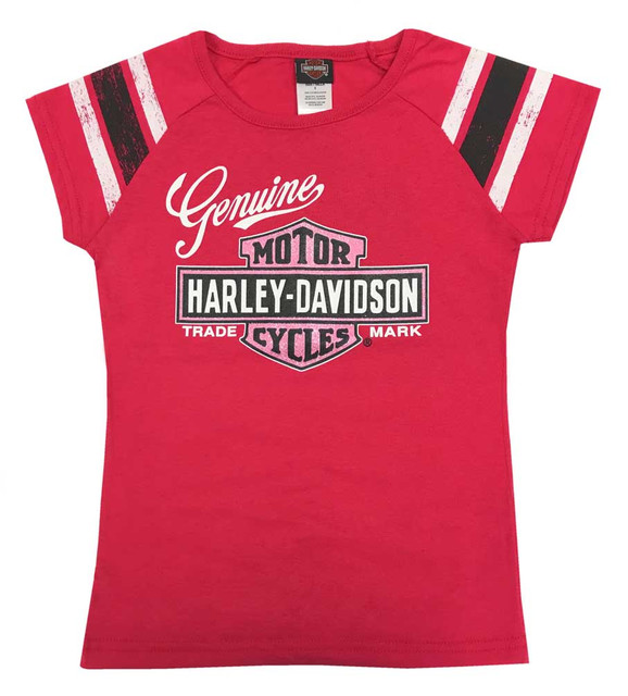 Harley-Davidson Little Girls' Glitter Genuine Legend Short Sleeve Tee, Pink - Wisconsin Harley-Davidson