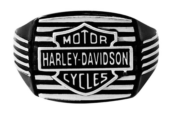 Harley-Davidson Mens Black Edge Bar & Shield Square Ring Stainless Steel HSR0057 - Wisconsin Harley-Davidson