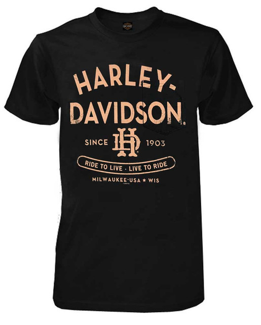 Harley-Davidson Men's Danger H-D Chest Pocket Short Sleeve T-Shirt - Black - Wisconsin Harley-Davidson